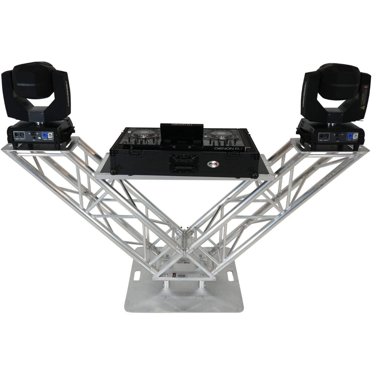 ProX XT-VERRAZANO30 | V-Shape Aluminum Truss DJ Table | Elevated Shelves with 30in Base Plate