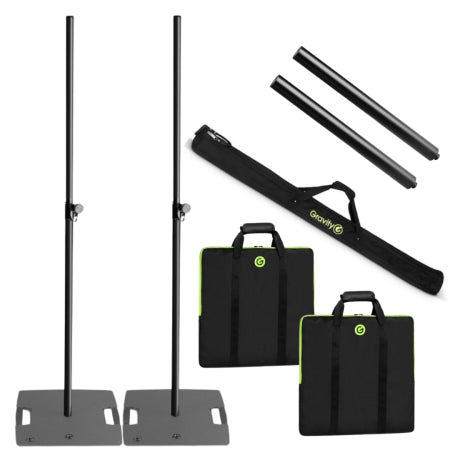 Gravity Stands LS431B EXT Pack | 9.5ft, Square Base Speaker/Lighting Stand with Bags