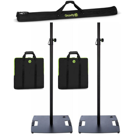 Gravity Stands LS431BT Pair w/ Bags | (2) Square Base Speaker/Lighting Stands, 7.9ft Height with Touring Base Plates and Carry Bags