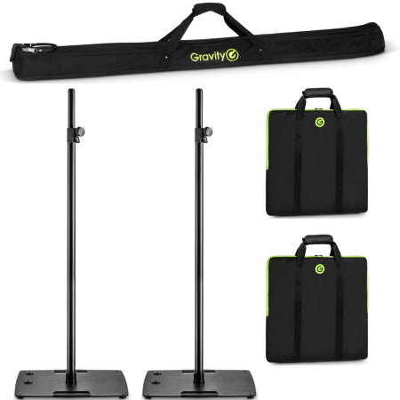 Gravity Stands TLS431BT Pair w/ Bags | (2) Square Base Speaker/Lighting Touring Stands, 7.9ft Height, Automatic LockPin System