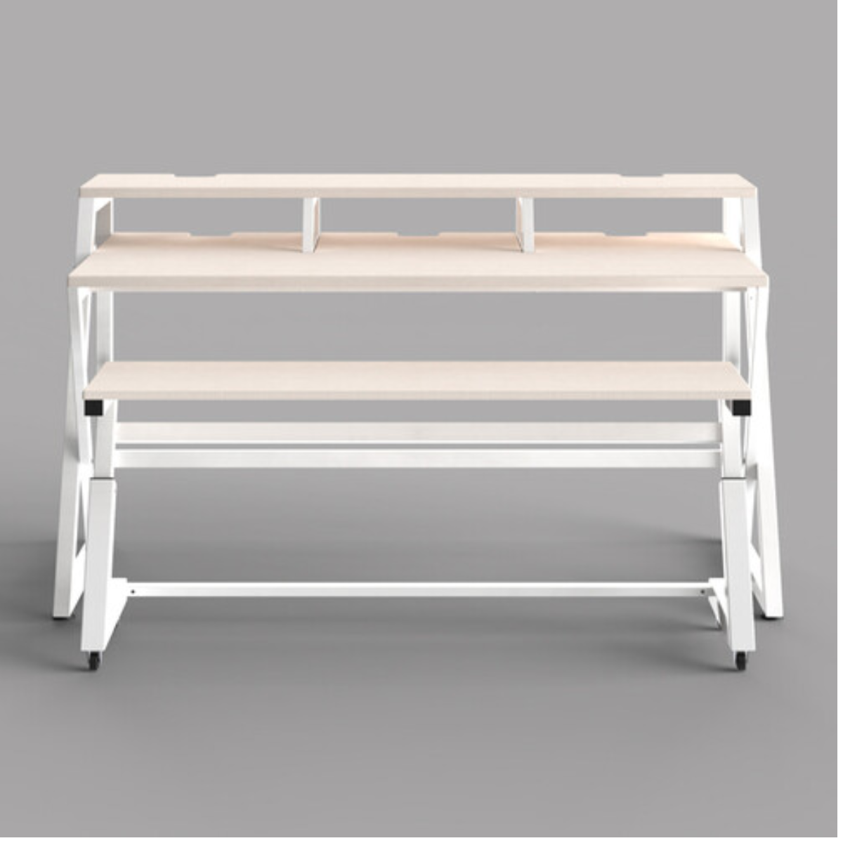 Wavebone Headquarter | Light Wood Studio Workstation Desk | 9U Rack Space with Z Shaped Keyboard Stand