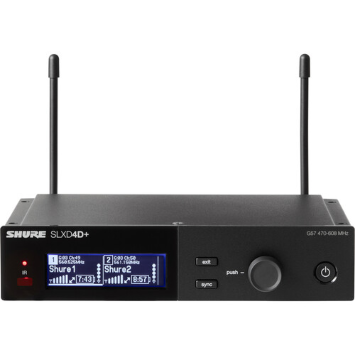 Shure SLXD4DPLUS--G57 | Dual-Channel Digital Receiver | 470-608 MHz Wideband RF