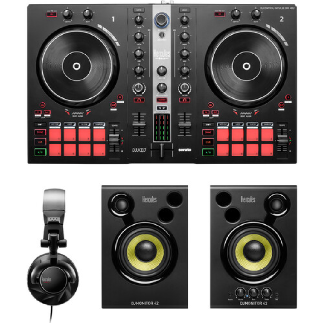 Hercules DJ Essentials Kit | Inpulse 300 MK2, DJMonitor 42, HDP DJ60 | Complete DJ Starter Package