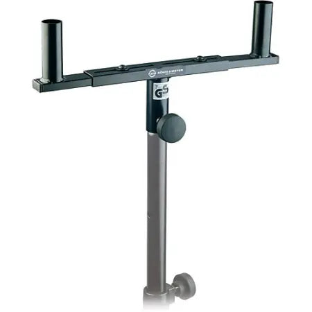 K&M 24105 | Dual Speaker Mounting Fork (Black) | Adjustable Width for 35mm Poles