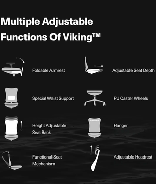 Wavebone Viking Studio Chair Black | Ergonomic Mesh Chair with Lumbar Support | Adjustable Arms & Reclining Back
