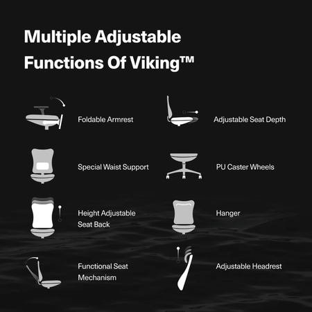 Wavebone Viking Studio Chair Black | Ergonomic Mesh Chair with Lumbar Support | Adjustable Arms & Reclining Back