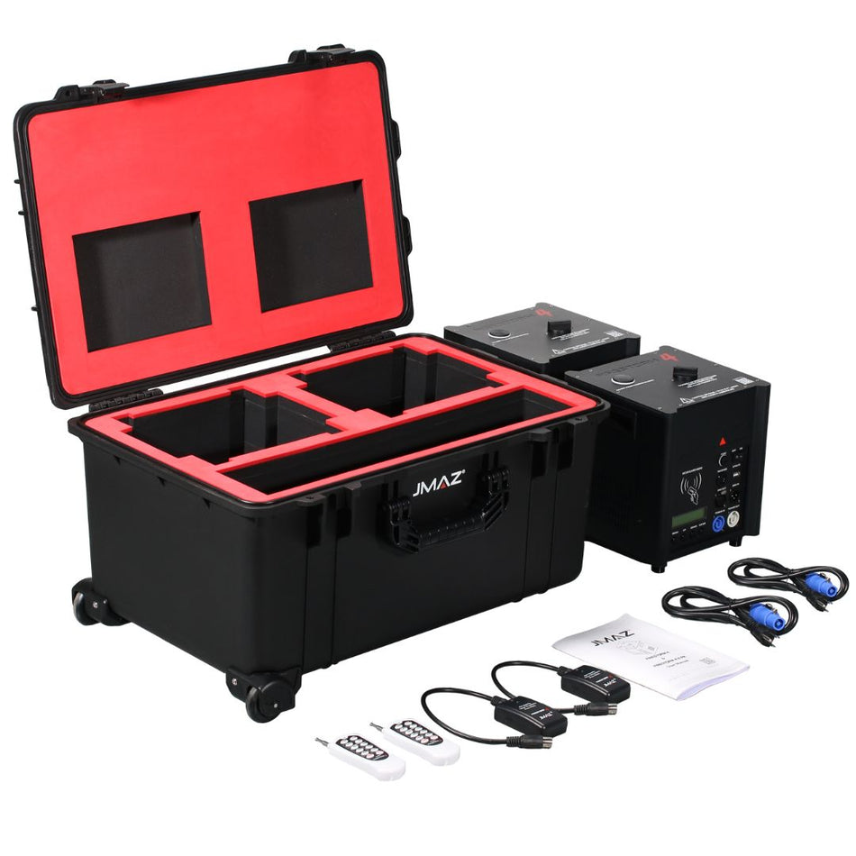 JMAZ Firestorm F4 Package | Dual Cold Spark Machines + Case | Includes RF Remotes & Spark Powder