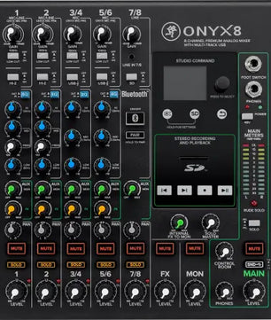 Mackie Onyx8 | 8-Channel Analog Mixer with USB & SD Recording | Perkins EQ, FX & Bluetooth Streaming