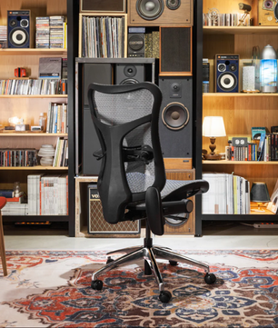 Wavebone Viking Studio Chair Black | Ergonomic Mesh Chair with Lumbar Support | Adjustable Arms & Reclining Back