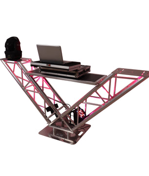 ProX XT-VERRAZANO24 | V-Shape DJ Truss Table with Dual Shelves | 24in Base Plate for Stability