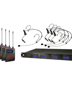 Nady 4W-1KU HM-10 | Quad UHF Wireless Receiver System with Four HM-10 Microphones