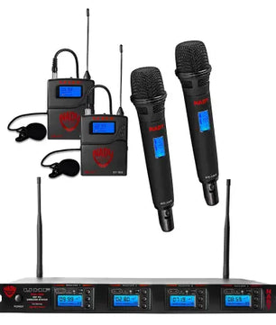 Nady 4W-1KU-HTLT | Quad UHF Wireless Receiver with Handheld / Lavalier Microphone System