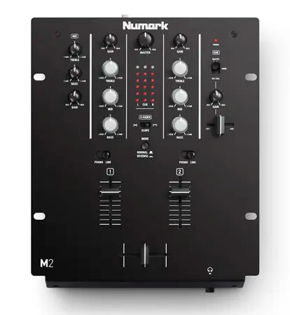 Numark M2 | 2-Channel Scratch Mixer with 3-Band EQ | Phono/Line Switchable Inputs & Crossfader Controls