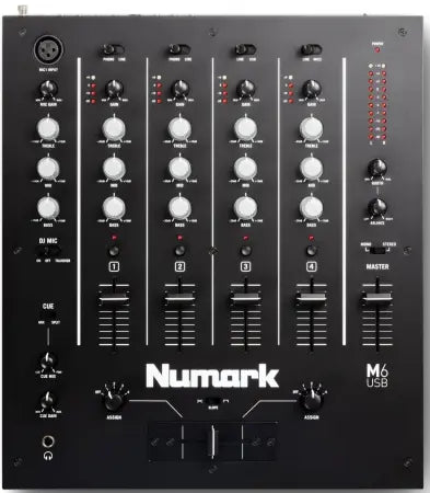 Numark M6 USB | 4-Channel DJ Mixer with USB Interface | Balanced Outputs & Mic Inputs