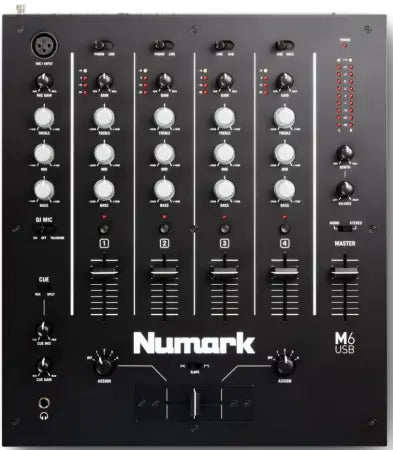 Numark M6 USB | 4-Channel DJ Mixer with USB Interface | Balanced Outputs & Mic Inputs
