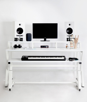 Wavebone Headquarter | White Studio Workstation Desk | 9U Rack Space with Z Shaped Keyboard Stand