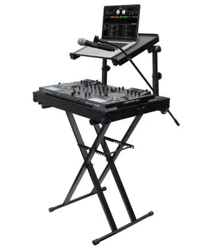 Odyssey LTBXS2MTCP | Black Two Tier X-Stand with Mic Boom and Top Shelf