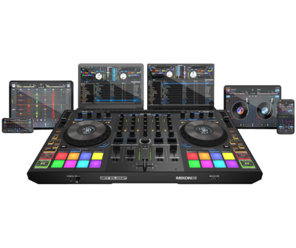 Reloop Mixon 8 Pro | 4-Deck Hybrid DJ Controller | Dual USB, Jog Displays & Standalone Mixer