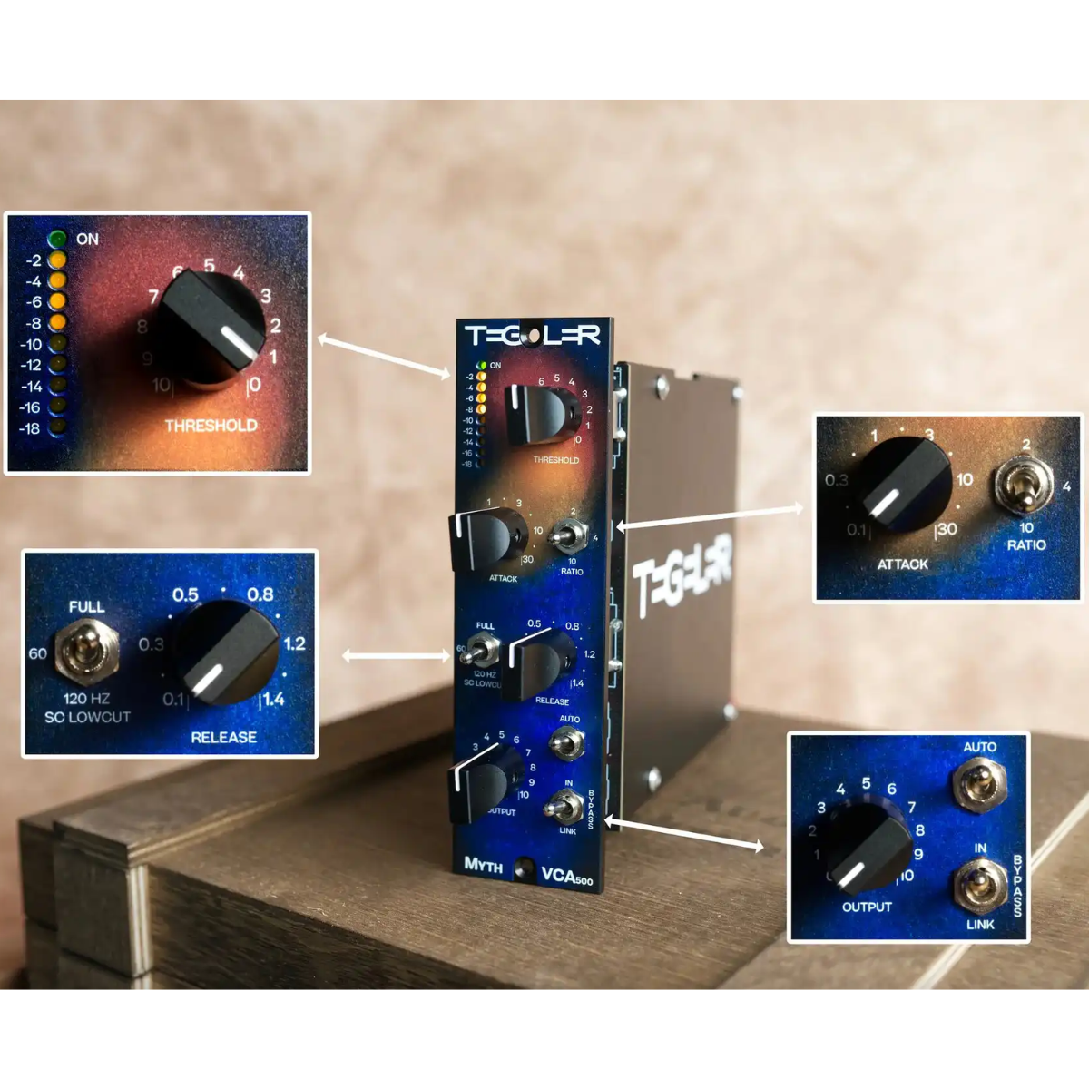 Tegeler MythVCA 500 | 500 Series VCA Compressor with Stepped Controls | Bus Glue and Track Compression