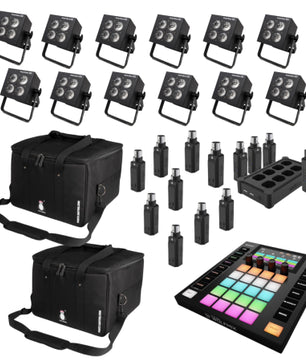 Prost Lighting MoonBox Go Set of 12 w/ ADJ WMX1 MK2 | Wireless DMX Uplighting System | Smart Hex LED Package