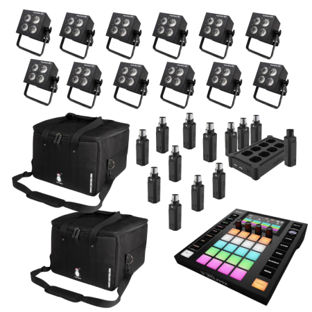 Prost Lighting MoonBox Go Set of 12 w/ ADJ WMX1 MK2 | Wireless DMX Uplighting System | Smart Hex LED Package