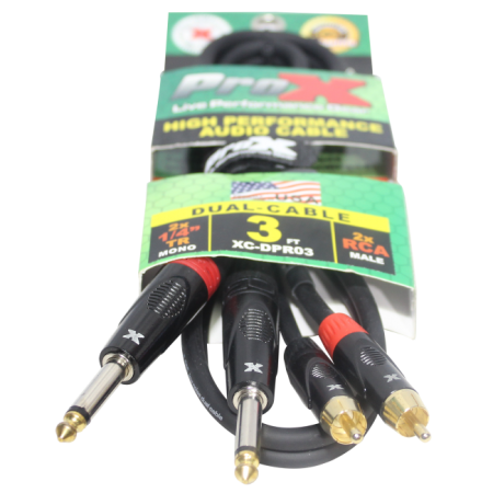 ProX XC-DPR03 | 3' Unbalanced Dual 1/4" TS-M to Dual RCA-M