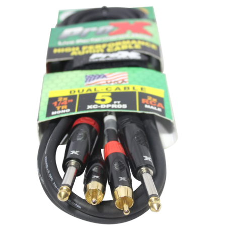 ProX XC-DPR05 | 5' Unbalanced Dual 1/4" TS-M to Dual RCA-M