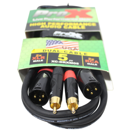 ProX XC-DRXM05 | 5' Dual RCA-M to Dual XRL3-M