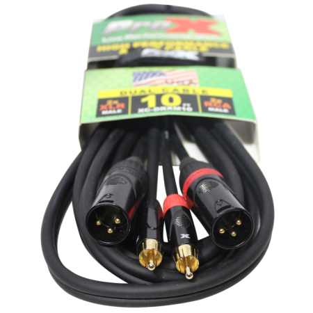 ProX XC-DRXM10 | 10' Dual RCA-M to Dual XLR3-M