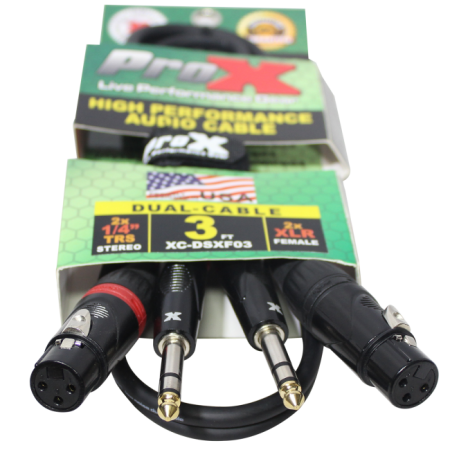 ProX XC-DSXF03 | 3' Dual 1/4" TRS-M to Dual XLR3-F