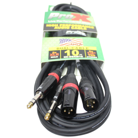 ProX XC-DSXM10 | 10' 1/4" TRS-M to Dual XLR3-M