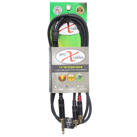 ProX XC-SYR05 | 5' 1/4" TRS-M to Dual RCA-M Cable