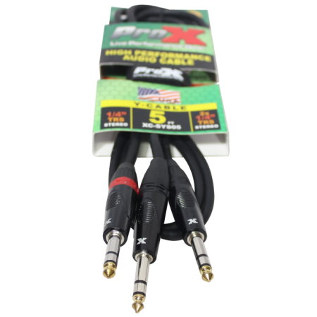 ProX XC-SYS05 | 5' 1/4" TRS-M to Dual 1/4" TRS-M Cable
