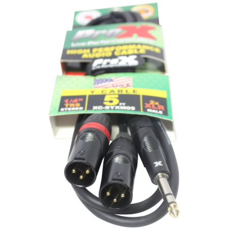 ProX XC-SYXM05 | 5' 1/4" TRS-M to Dual XLR3-M High Performance Y Cable