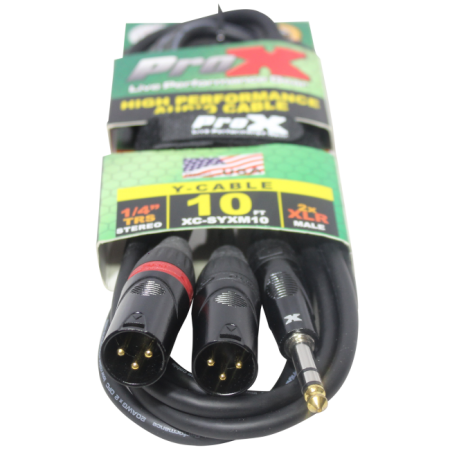 ProX XC-SYXM10 | 10' 1/4" TRS-M to Dual XLR3-M High Performance Y Cable