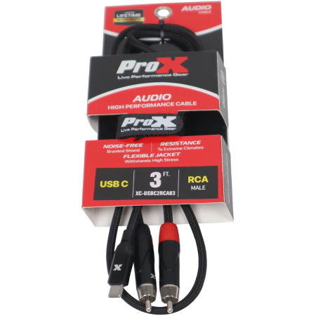 ProX XC-USBC2RCA03 | 3ft USB-C to Dual RCA | 16-Bit DAC Audio Cable