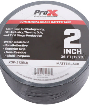 ProX XGF 212BLK | 2in x 12yd Matte Black Gaffer Tape | Non Residue Commercial Grade Grip