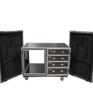ProX XS-12U4DTW ELVA | 12U Shockproof Rack with Side Tables | 4 Drawers & 24in Rail Depth