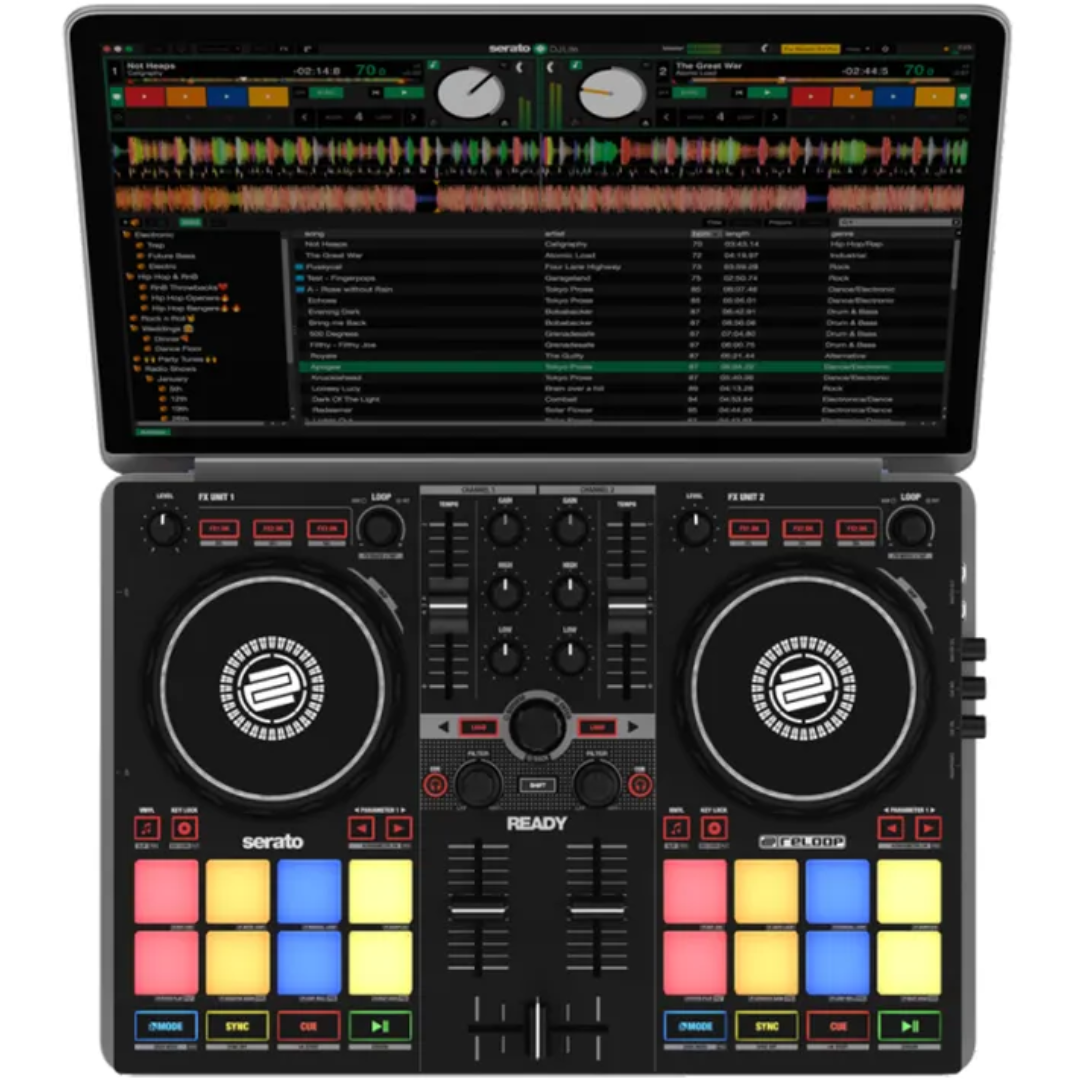 Reloop Ready | Compact 2-Deck DJ Controller for Serato | 16 RGB Pads & Scratch Bank Support