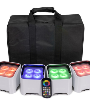 ColorKey MobilePar Mini Hex 4 MKII 4-Pack | Wireless Battery-Powered Uplights | RGBAW+UV Wash Lights with Carrying Case
