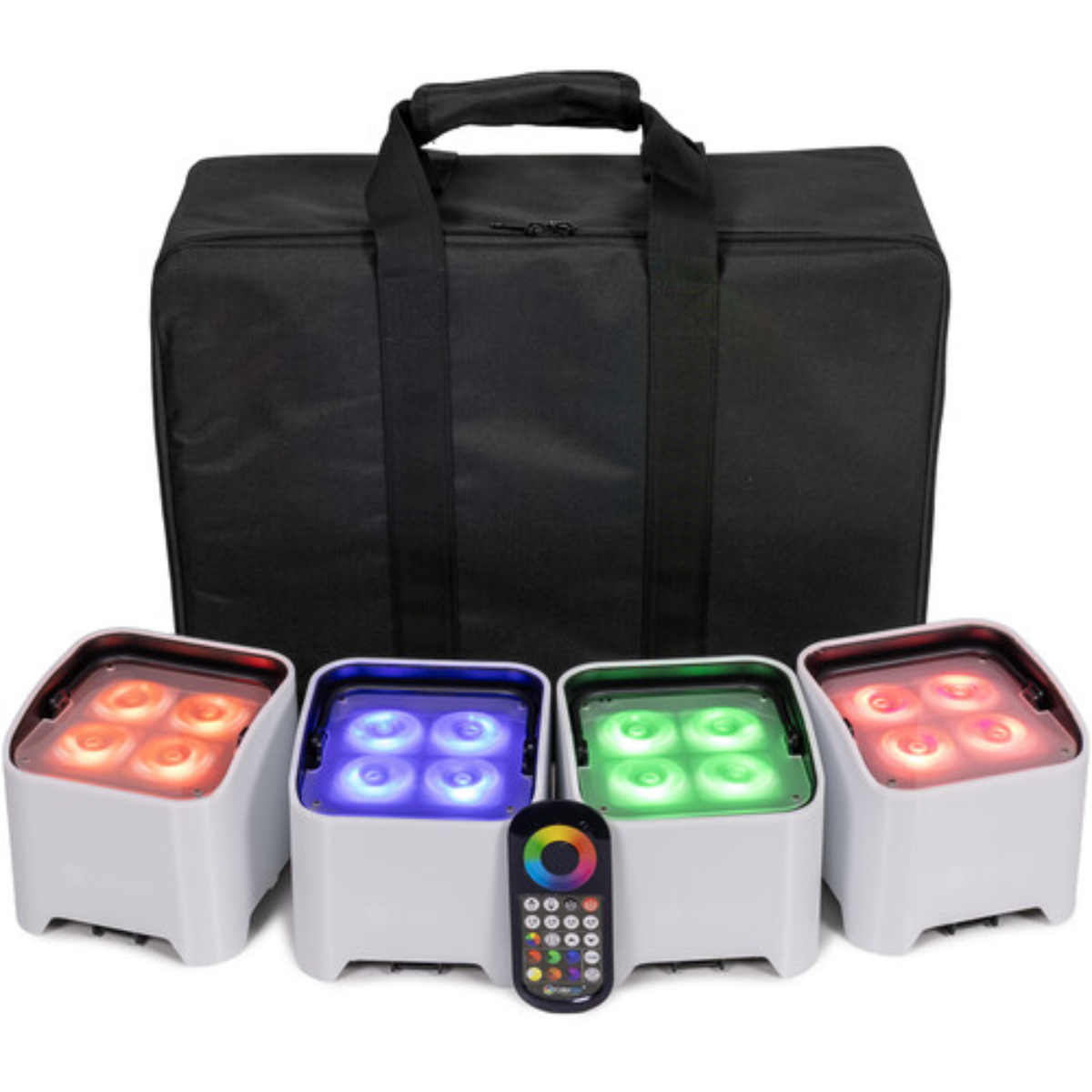 ColorKey MobilePar Mini Hex 4 MKII 4-Pack | Wireless Battery-Powered Uplights | RGBAW+UV Wash Lights with Carrying Case