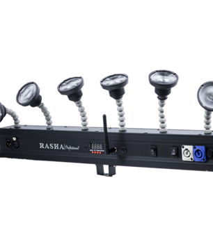 Rasha Bullet Bar Black | 6x 10W Warm White Pin Spot Bar | Wireless DMX Battery Fixture