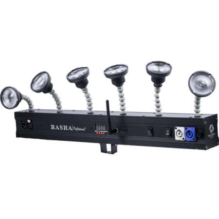 Rasha Bullet Bar Black | 6x 10W Warm White Pin Spot Bar | Wireless DMX Battery Fixture