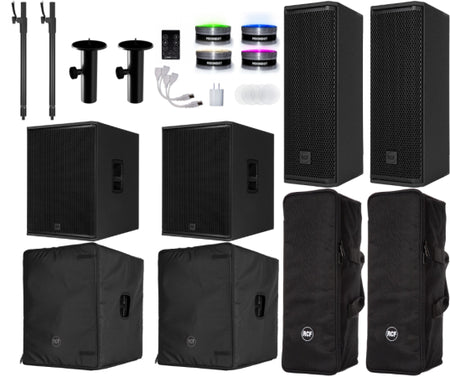 RCF EVOX 18 Pack | 2x NXL 14A, 2x Sub 18AX, Covers, Poles & Lighting Package