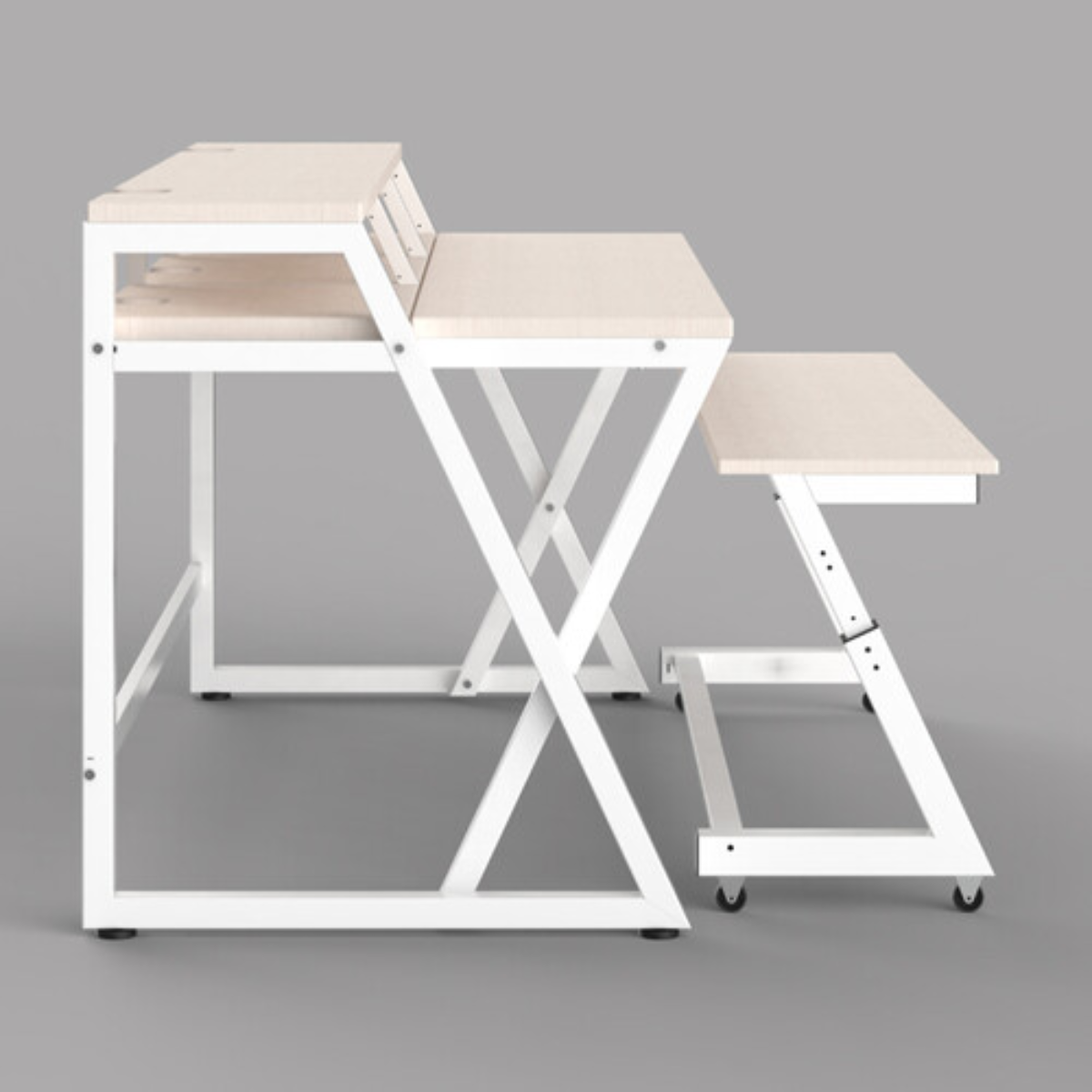 Wavebone Headquarter | Light Wood Studio Workstation Desk | 9U Rack Space with Z Shaped Keyboard Stand