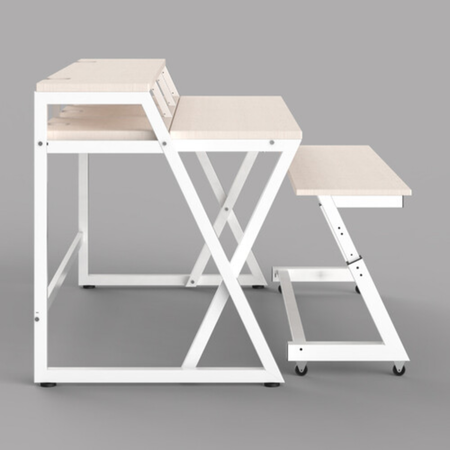 Wavebone Headquarter | Light Wood Studio Workstation Desk | 9U Rack Space with Z Shaped Keyboard Stand