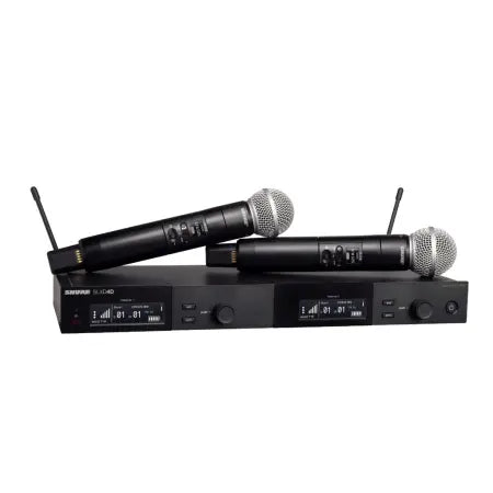 Shure SLXD24D/SM58 H55 | 514-558 MHz, Dual SM58 Handheld Wireless Mics | 24-Bit Digital Audio with 330' Range