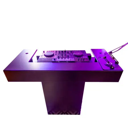 Timber Groove DJ Booth Podium (Black) | Foldable Wooden DJ Tower with Light Mounts | Includes Bag & Laptop Stand