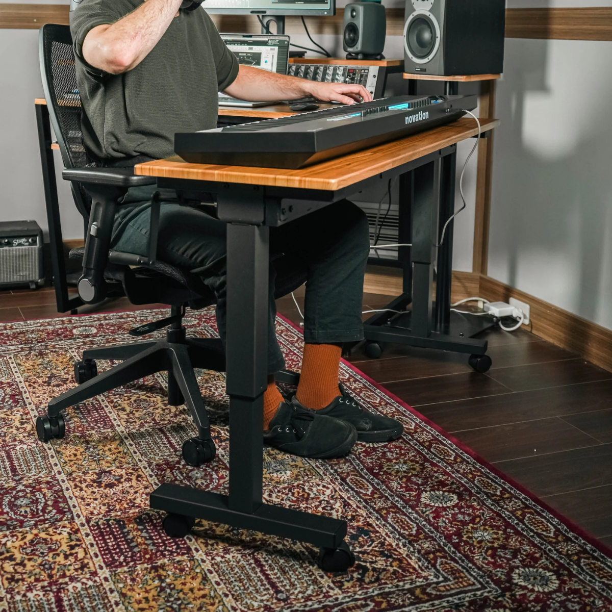 Wavebone Hover Keyboard Stand 1400 Wood | Height Adjustable Workstation | Hand Crank Studio Desk