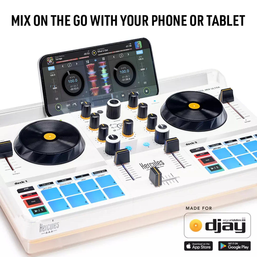 Hercules DJControl Mix Ultra | Wireless DJ Controller for iOS & Android | Built-In Battery & Bluetooth LE